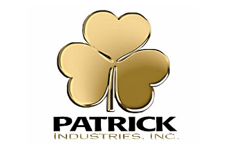 A picture of Patrick Industries' logo, which has a golden three-leaf clover and the company's name