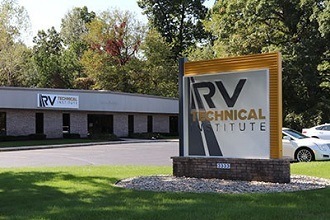 A photo of the RV Technical Institute building with the sign out front